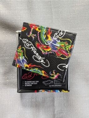 Ed Hardy Faux Leather Dragon Tattoo Print Bifold Wallet